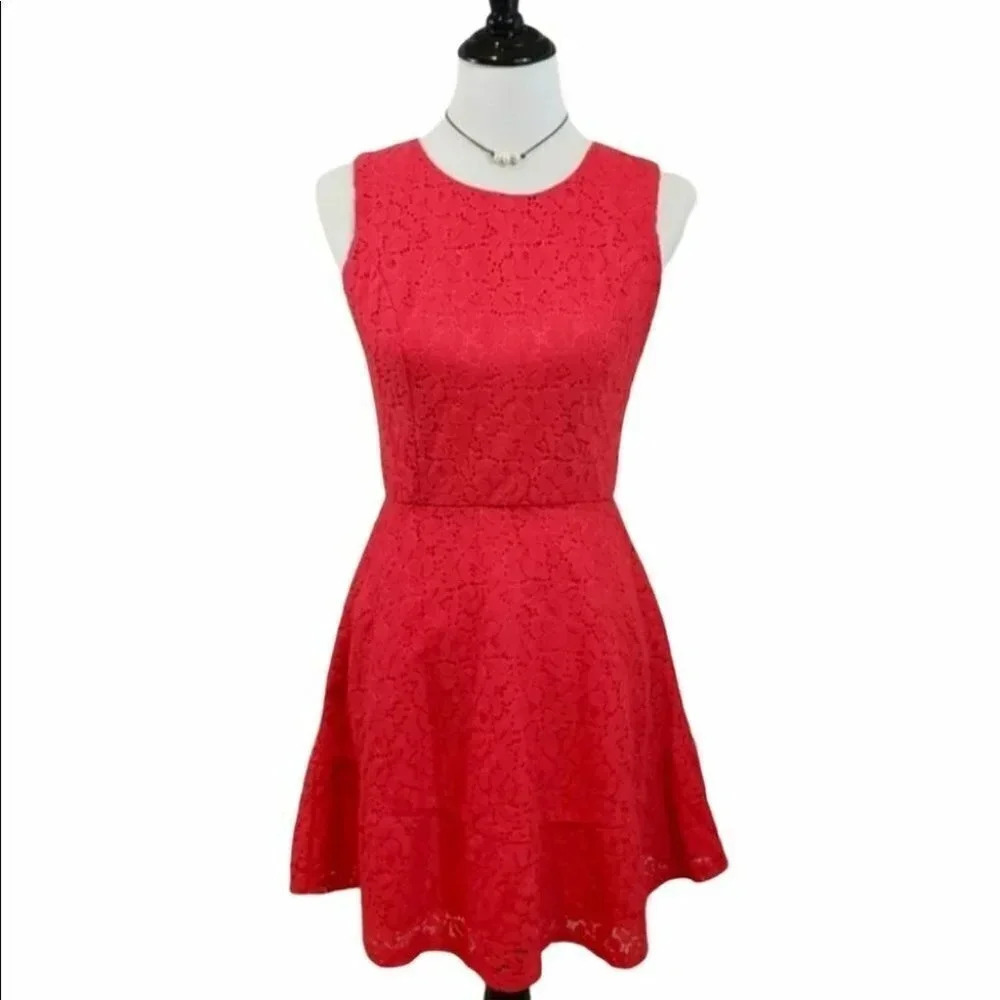 dELIA*s Red Lace Fit and Flare Skater Dress Keyhole Back Size S Valentine Y2K